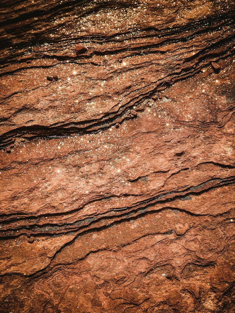 a close up of a rock surface with water
